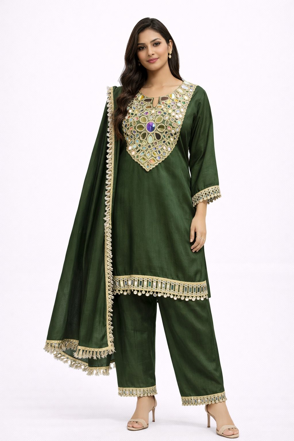 MIRROR WORK SUIT WITH STRAIGHT PANT TILL TO 2XL