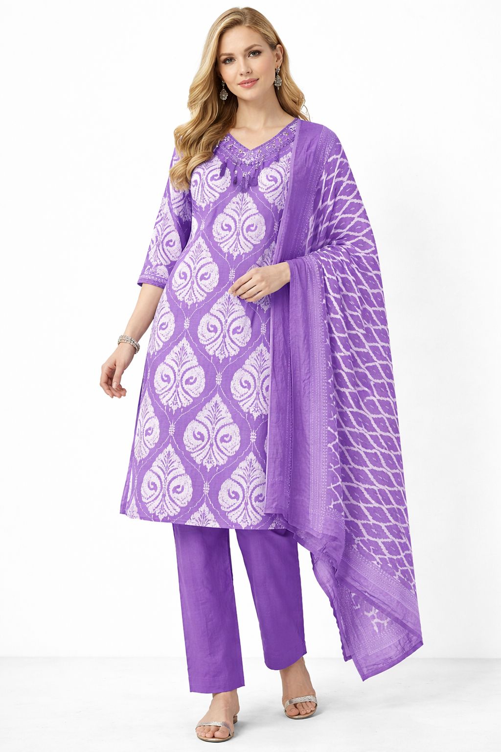 leave pattern cotton suit