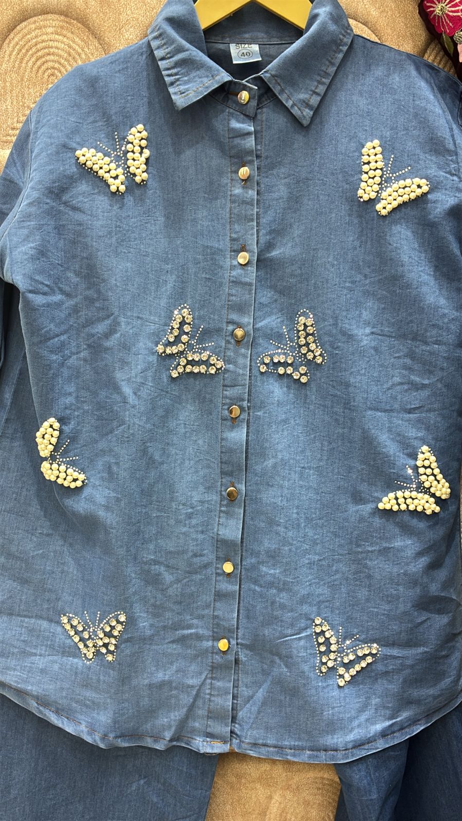 PEARLY BUTTERFLY DENIM CORD SET GOOD TILL TO L TO 5XL
