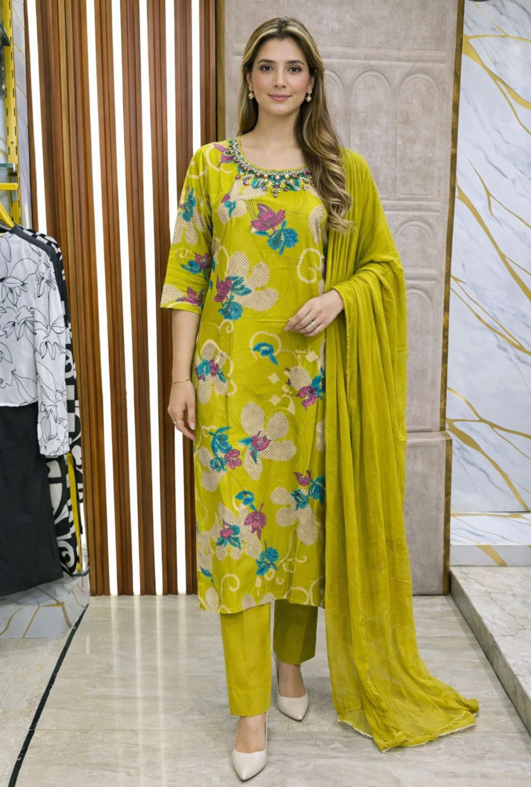 PRINTED SUIT WITH PLAIN CHUNNI