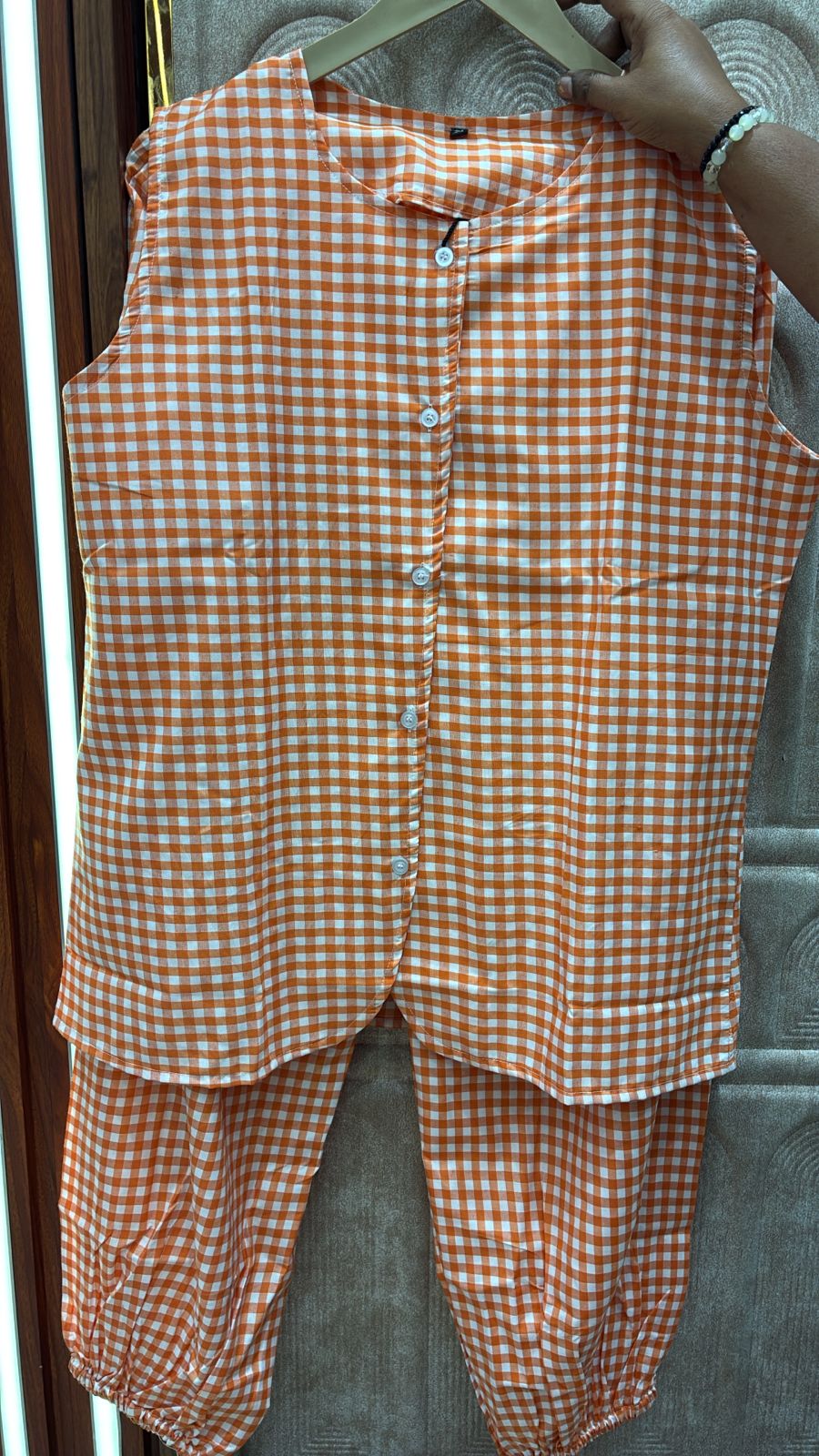 BALLOON TROUSER CHECKED PRINTED  CORD SET