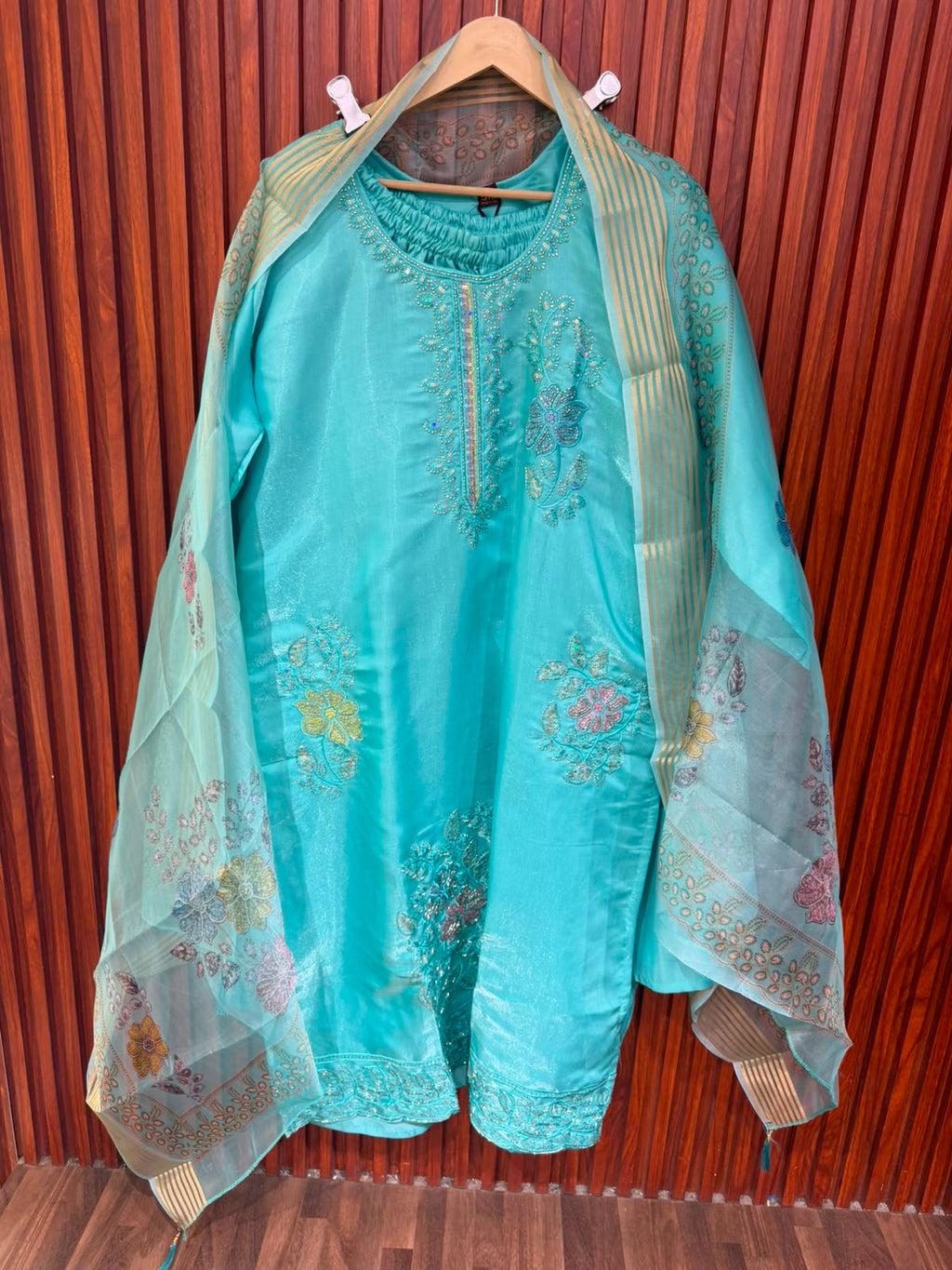 Premium  blue Chanderi Silk Blend  suit