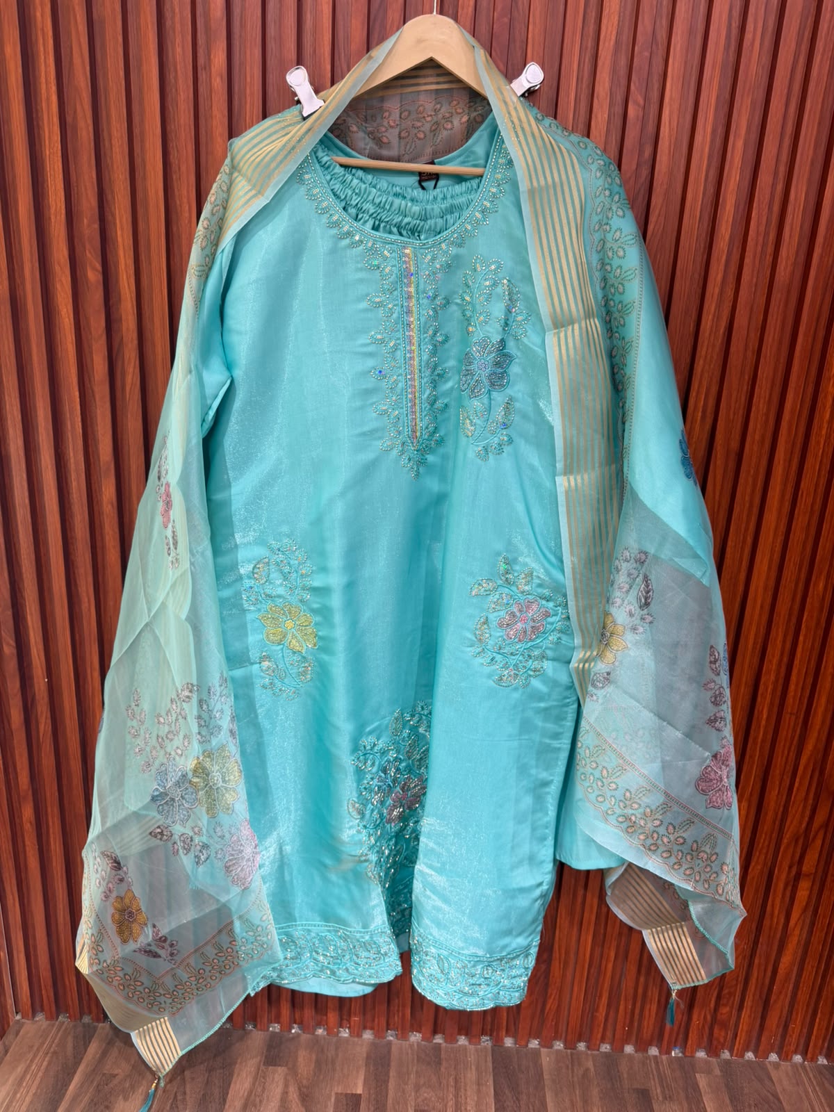 Premium  blue Chanderi Silk Blend  suit