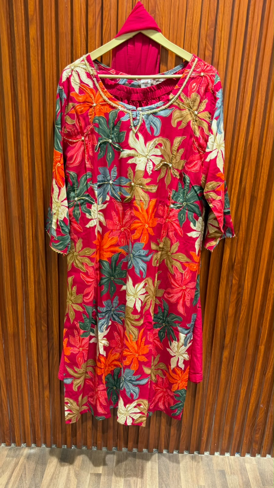 pink / green flower printe suit
