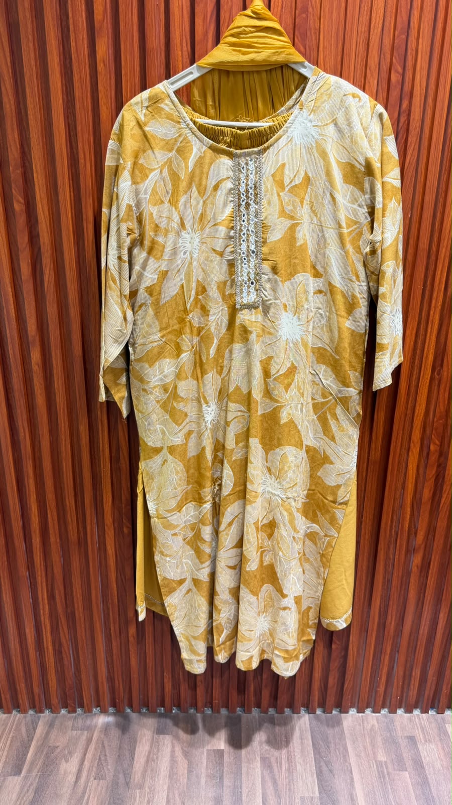 printed suit with plain chunni