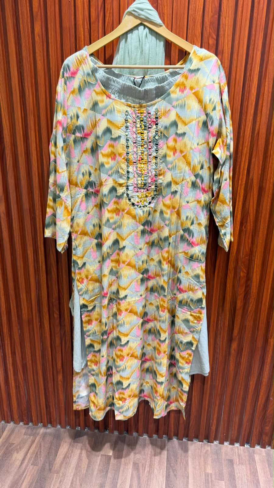 printed olive green suit
