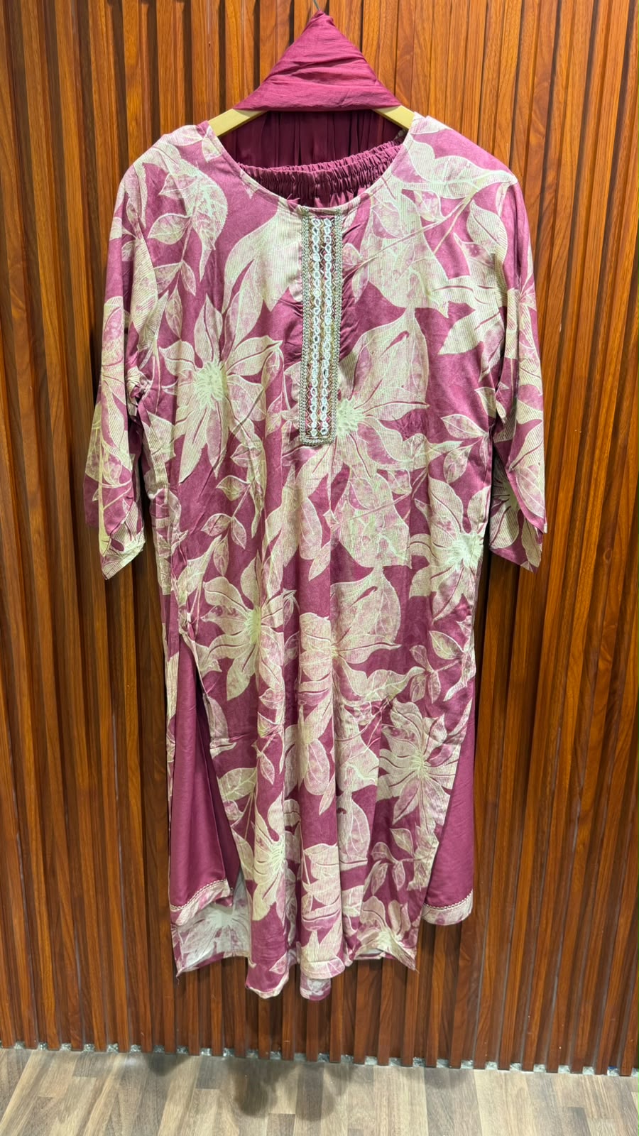 printed suit with plain chunni