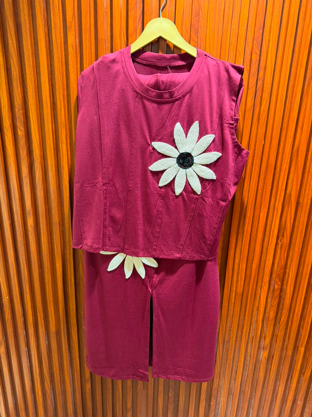 cut sleeve sunflower patch top skirt