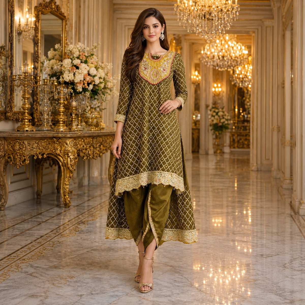 SHORT ANARKALI WITH TULIP PANT FREE SIZE TILL  TO 2XL