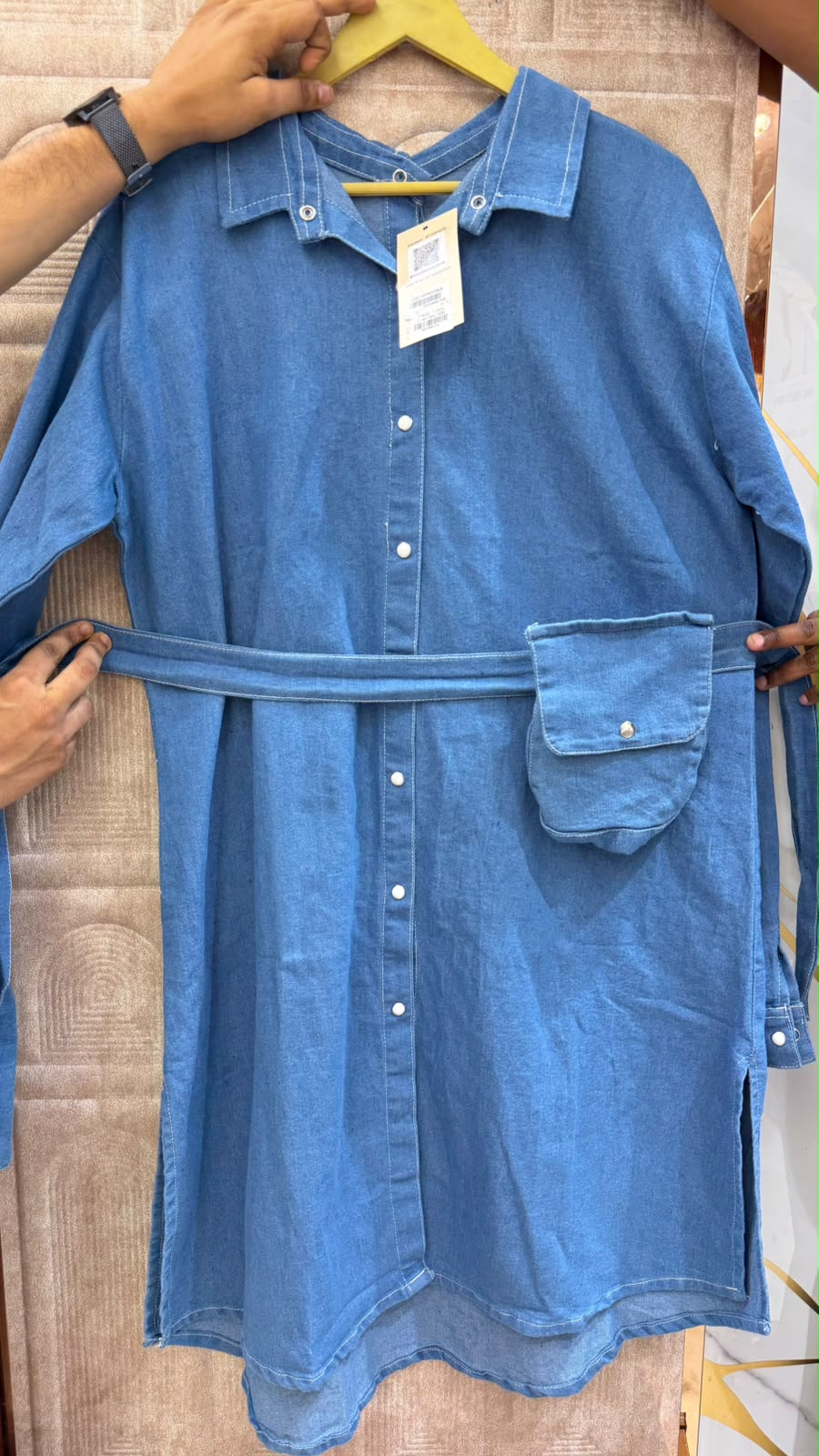 FRONT OPEN DENIM MIDDI DRESS