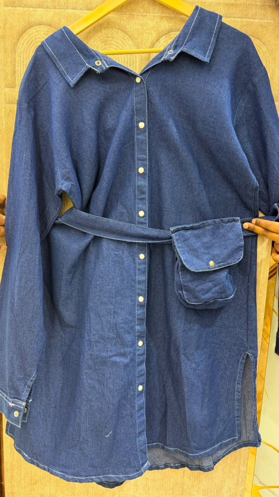 FRONT OPEN DENIM MIDDI DRESS