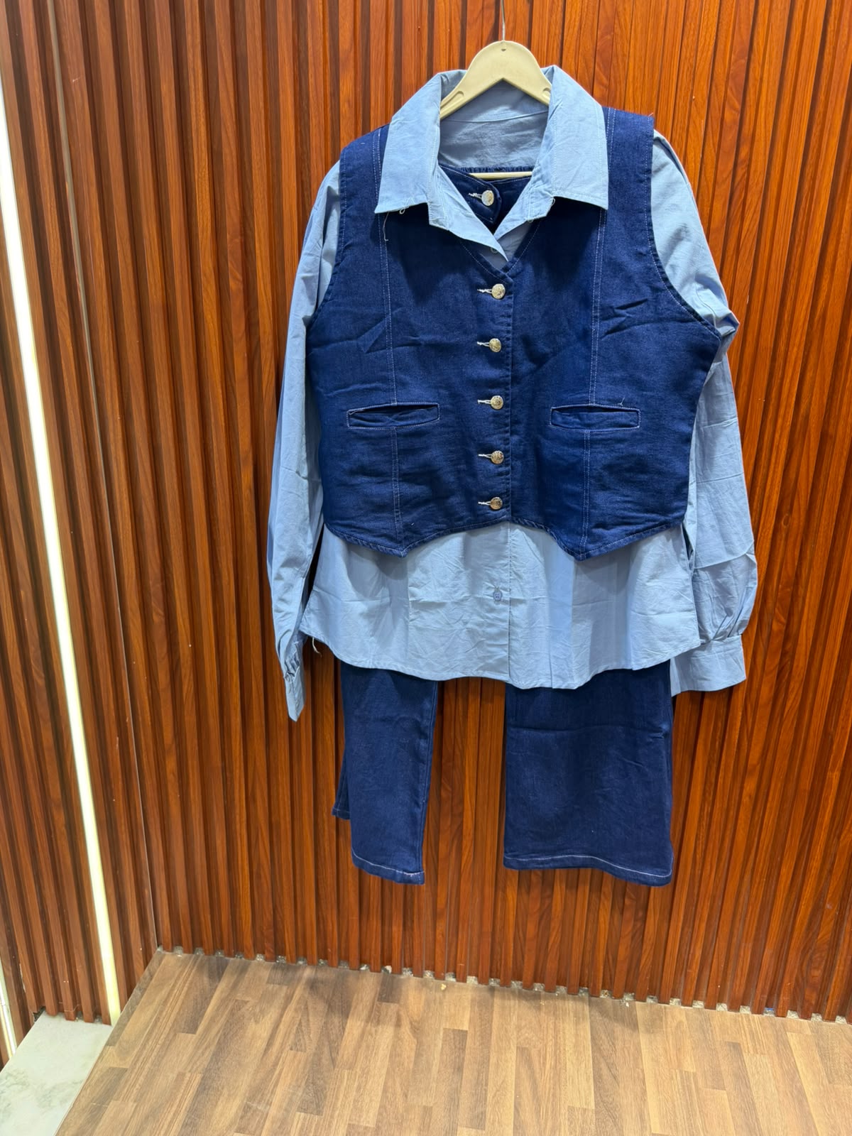 3 PC COTTON SHIRT WITH DENIM CORD SET