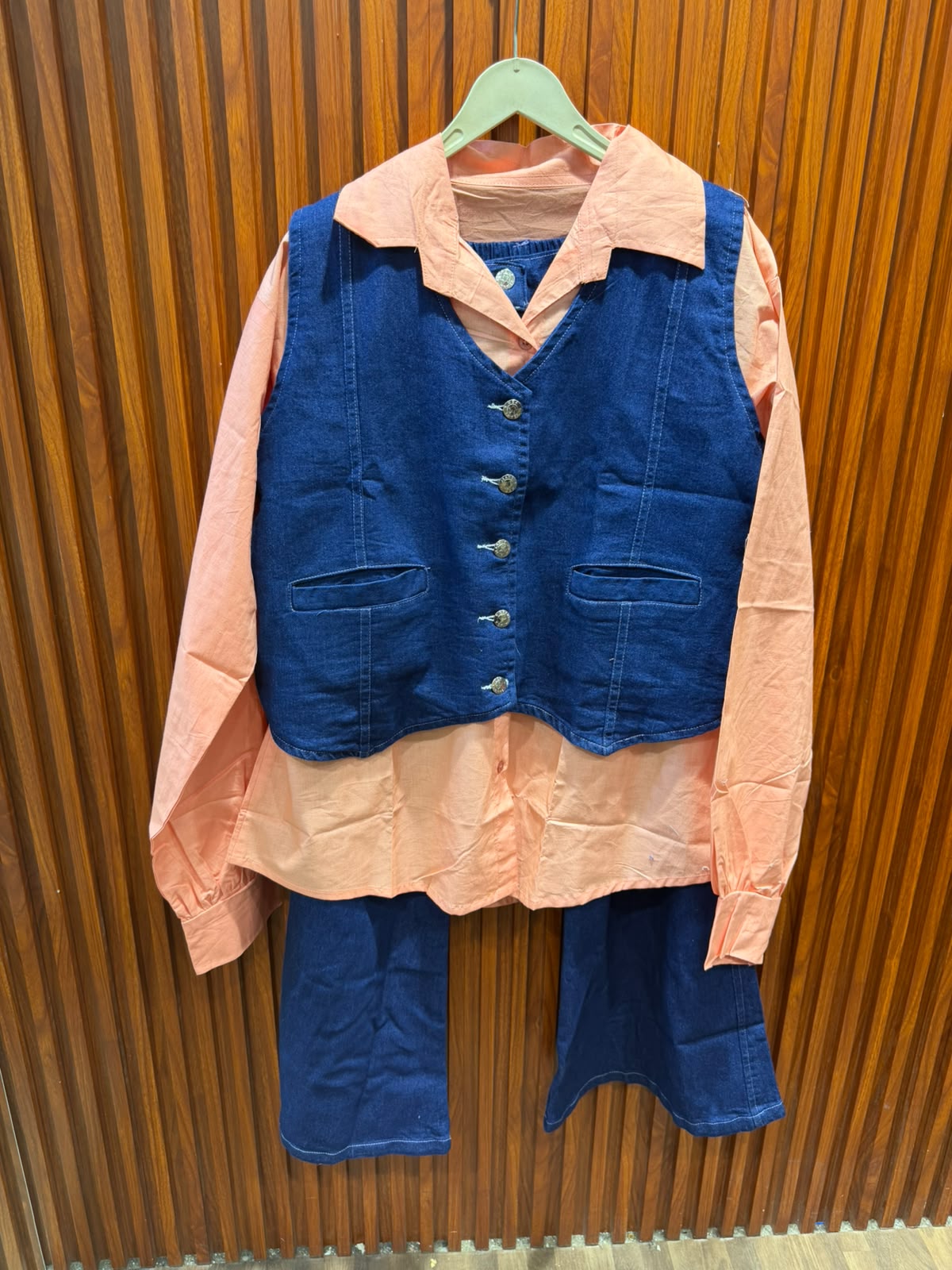 3 PC COTTON SHIRT WITH DENIM CORD SET