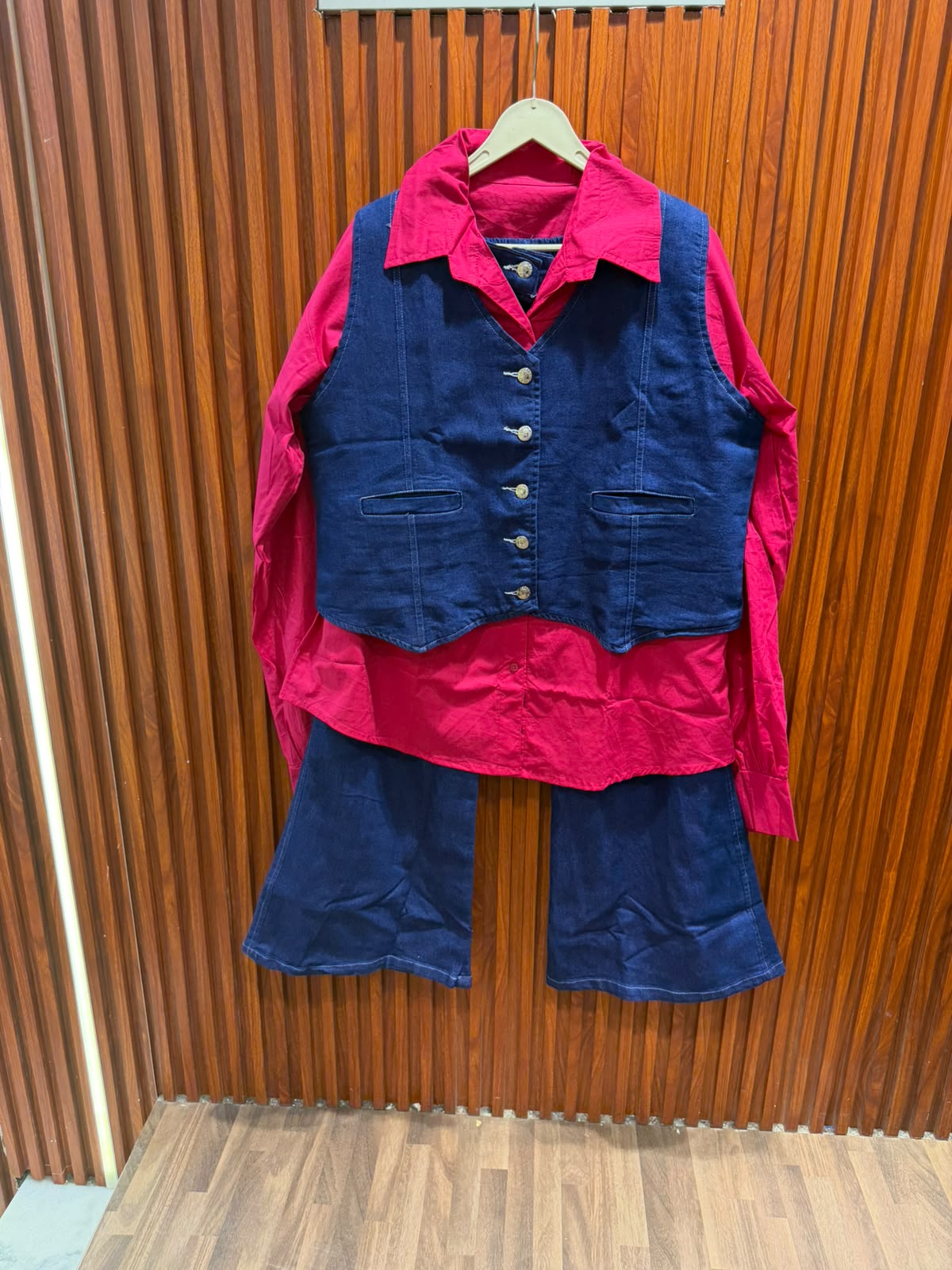 3 PC COTTON SHIRT WITH DENIM CORD SET