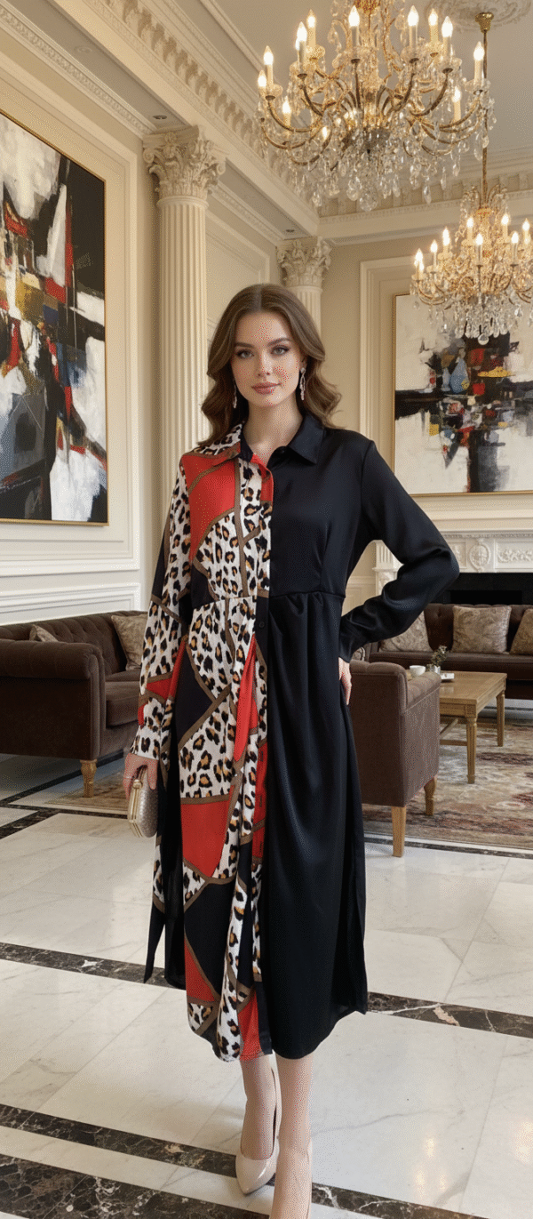 Leopard Patchwork Midi Dress | Free Size Till XL