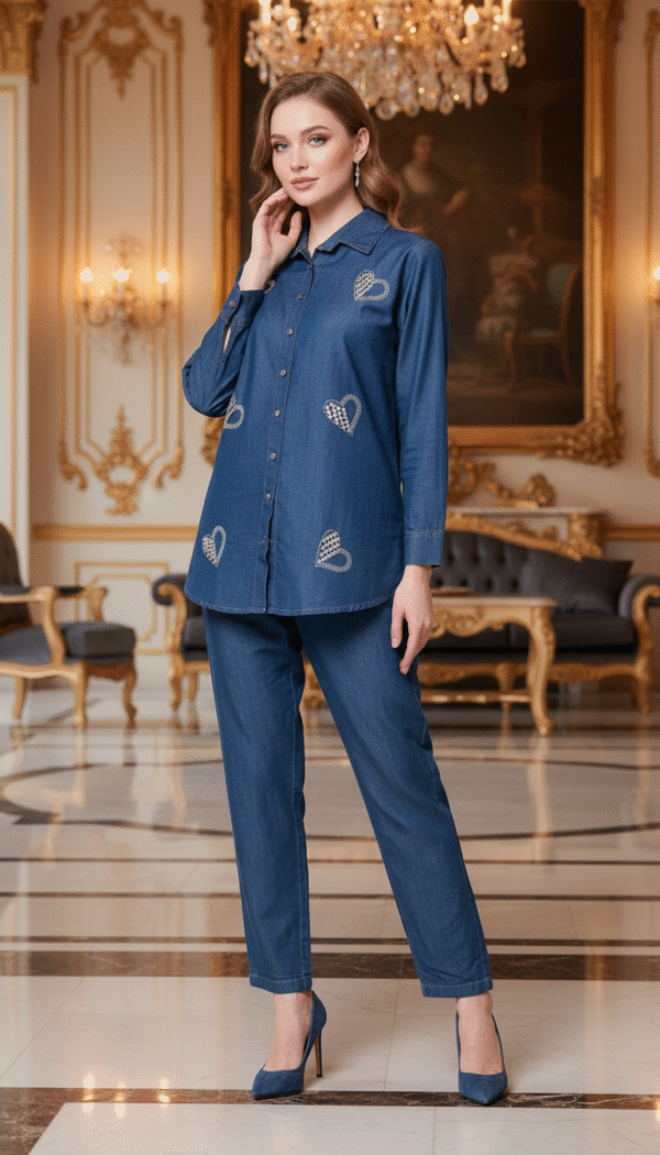 Pearl Heart Denim Co-ord | Free Size Till M(38) – L(40)