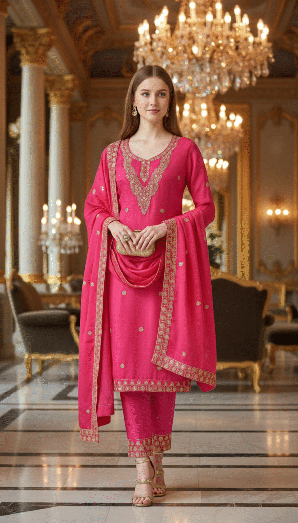 Zari & Thread Embroidery Suit | Free Size Till M(38) – XXL (44)