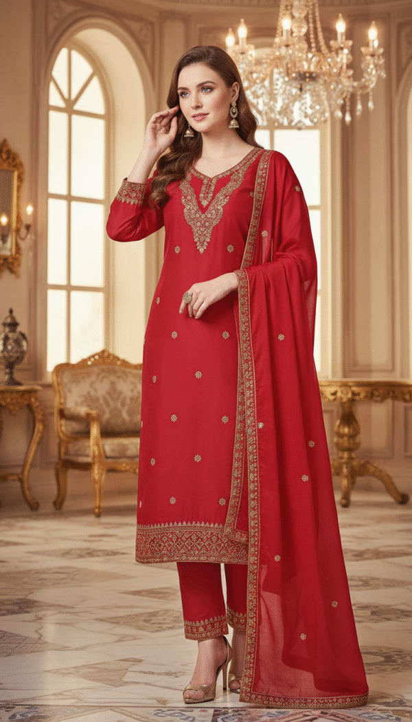 Zari & Thread Embroidery Suit | Free Size Till M(38) – XXL (44)