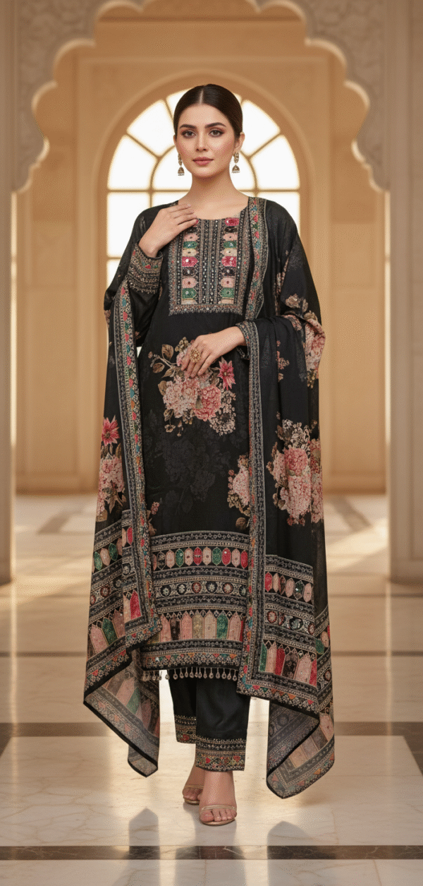 Black Crepe Suit | Free Size Till L(40) – 3XL (46)