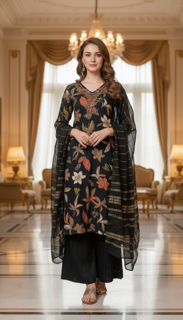 Black Embroidered Suit | Free Size Till 3XL(46) – 5XL (50)